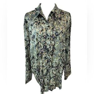 Munthe Button Down Floral Satin Shirt‎ Blouse- Size 40- Large